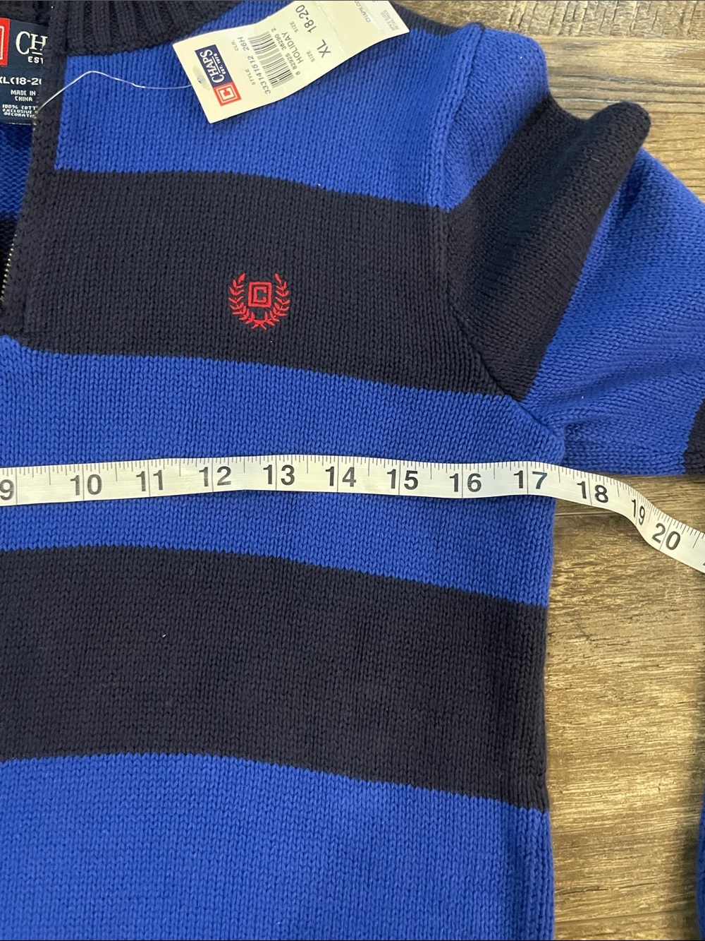 Chaps Boys Royal Blue and Navy Striped Half-Zip Sweater Size XL - Picture 8 of 9